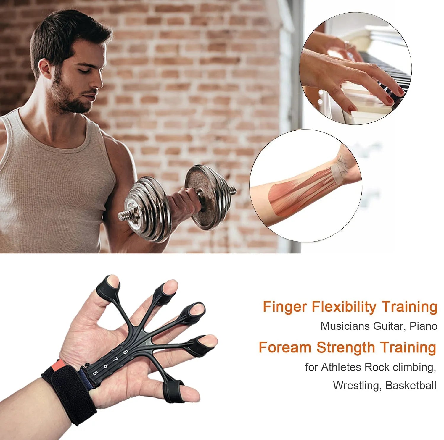 Black silicone finger flexion and extension trainer with adjustable belt for adult hand rehabilitation