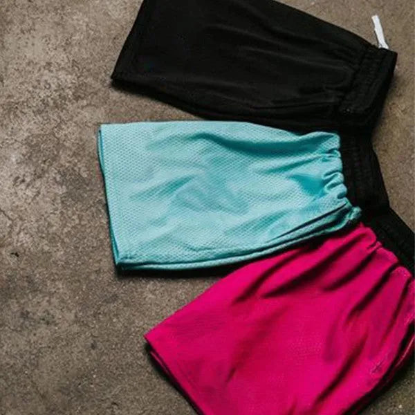 Men's black mesh quick-drying shorts for running and fitness with chemical fibre fabric