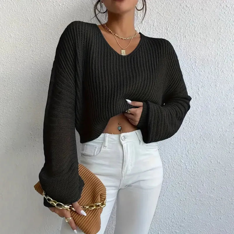 Women's solid colour long sleeve polyester pullover top in loose casual style