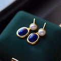 925 silver lapis lazuli pearl earrings with simple auspicious pattern design