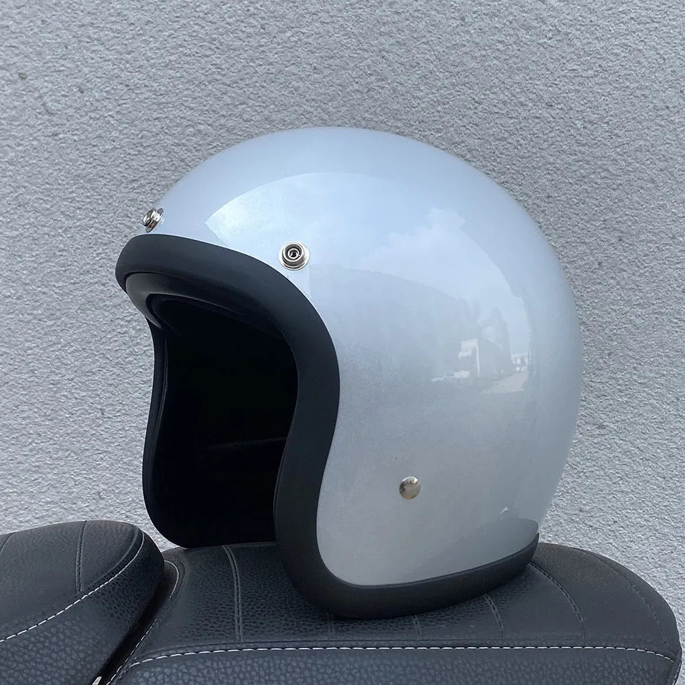 FRP retro half motorcycle helmet in Cement Gray for electric motorcycle commuting