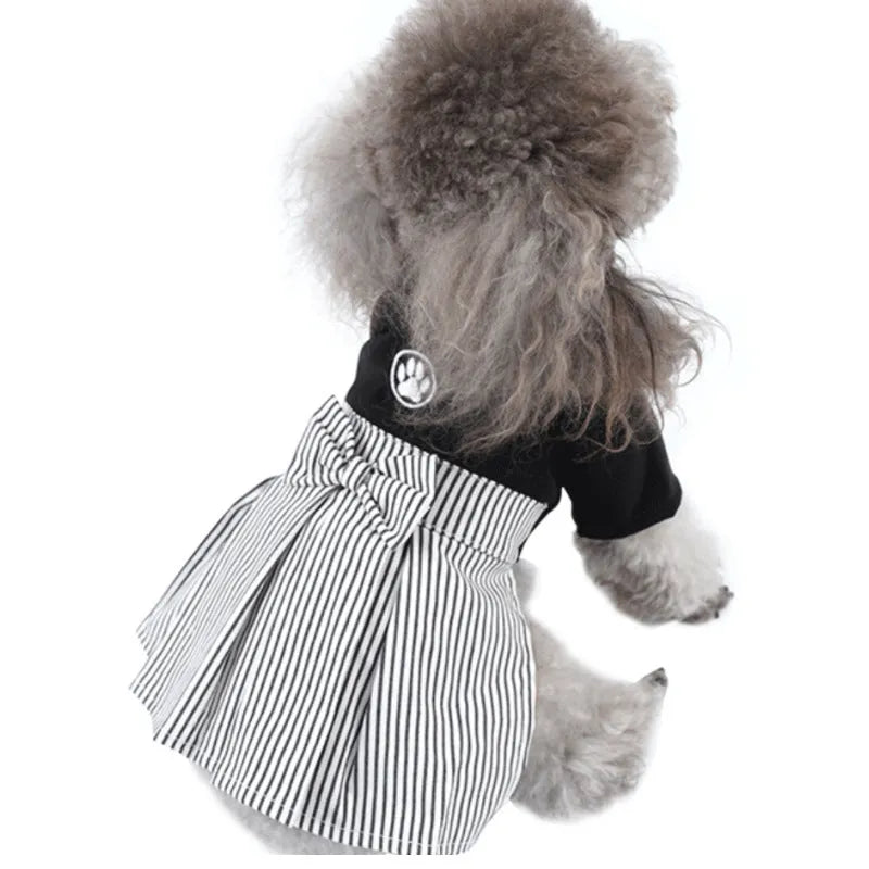 Poodle dog clothes in cotton fabric showing four-foot pants and skirt style options