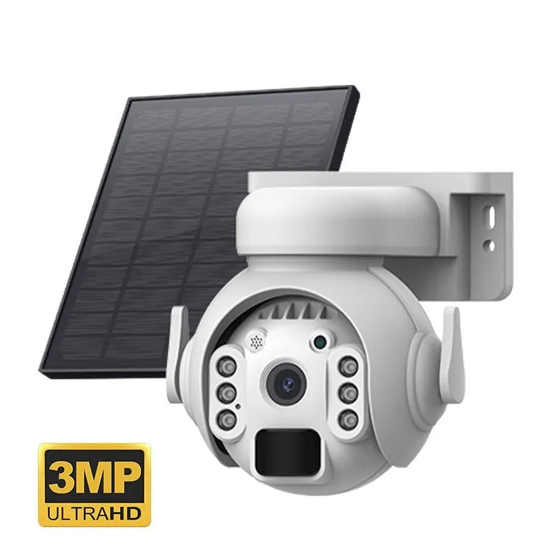 Q55 solar security camera in camouflage finish with integrated solar panel