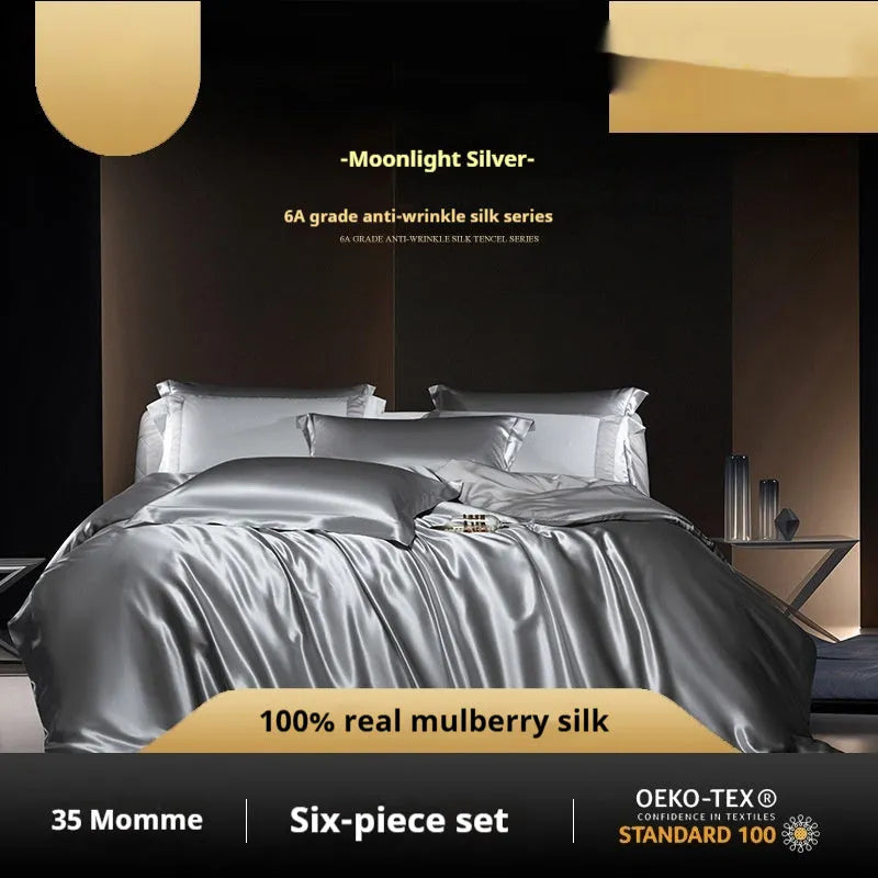 Silk four-piece quilt cover set in solid colour light luxury style with multiple size options