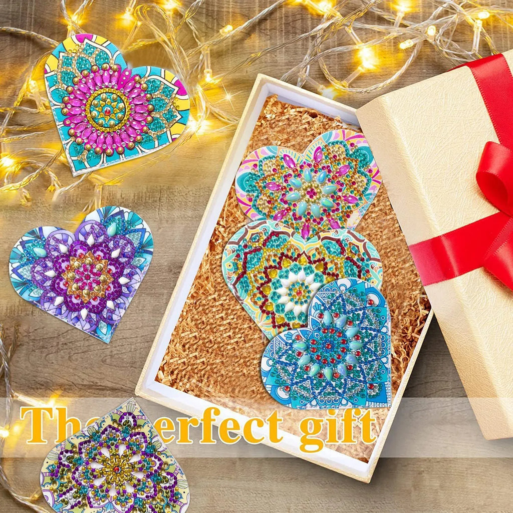 Six handmade PU leather bookmarks with adhesive crystal flower decorations in modern simplicity style.