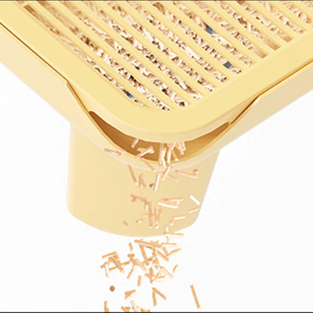 Milk yellow plastic cat litter mat with anti-slip silicone feet for reducing scattered litter