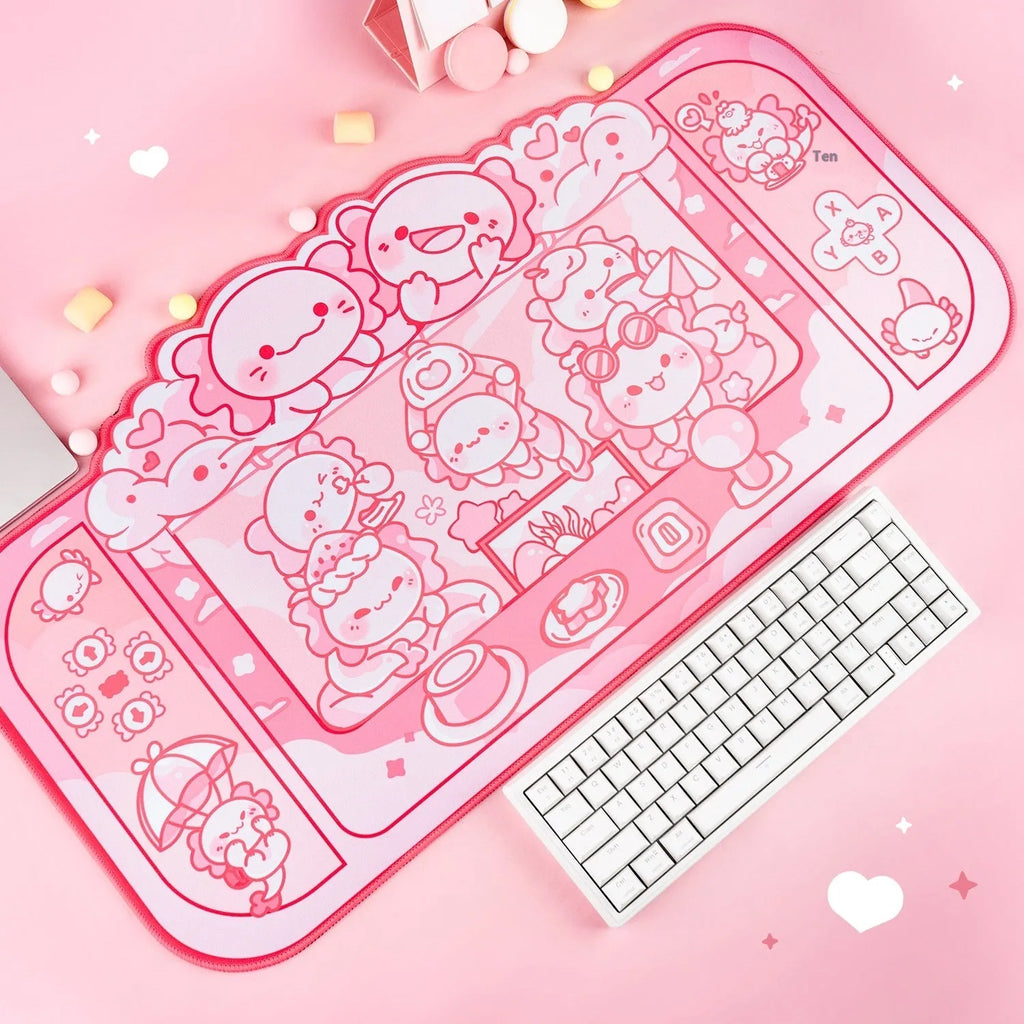 Hexagonal dragon crane machine large mouse pad with cartoon anime design measuring 75 by 40cm