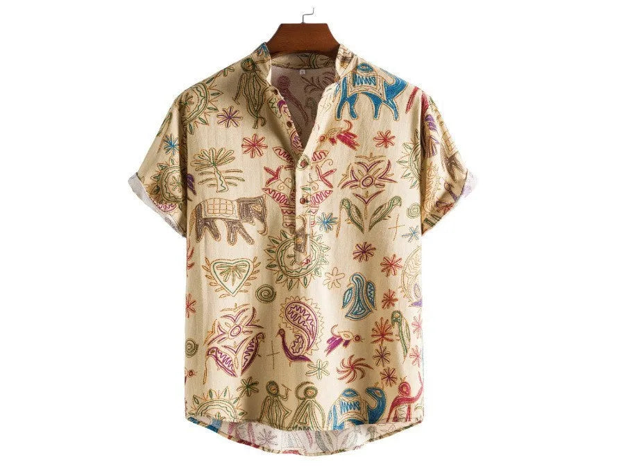 Men's plus size 3D digital print cardigan shirt in elastic polyester fabric