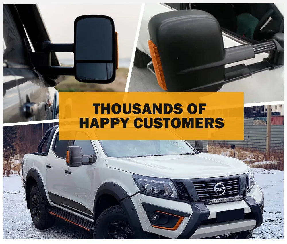 Black electric exterior rear vision mirror with integrated indicator for D23 Nissan NP300