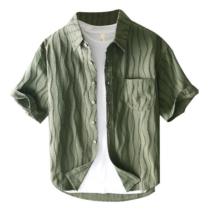 Men's pure cotton casual shirt in apricot colour with short sleeves and loose fit