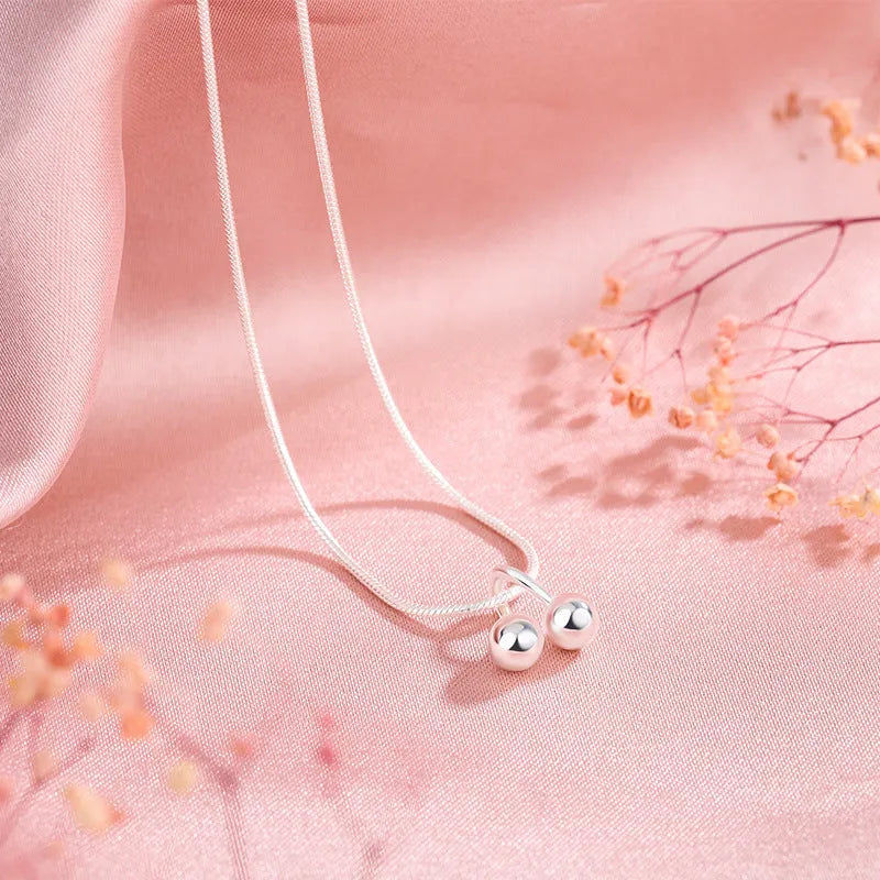 S925 silver cherry pendant necklace with adjustable snake bones chain for women