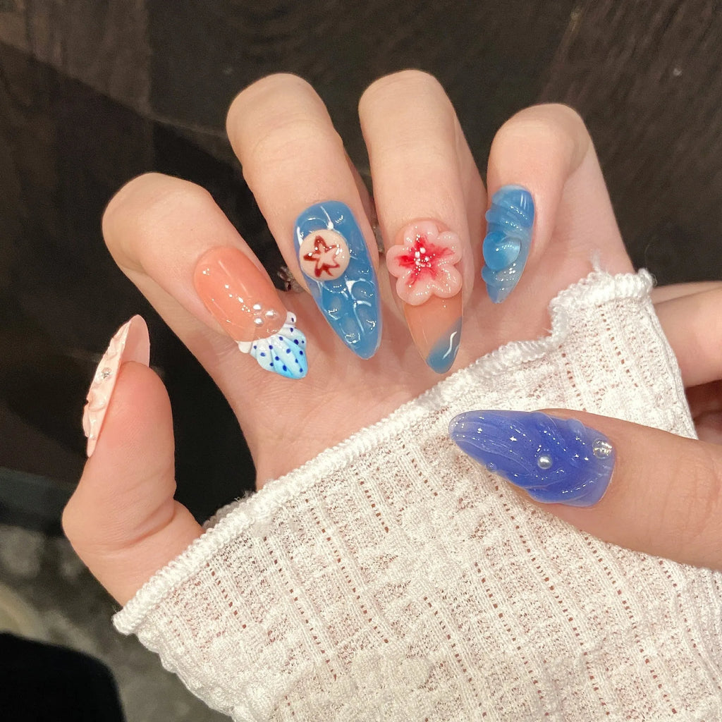 Three-dimensional carved jellyfish design on plastic wearable armour costume in almond nail colour