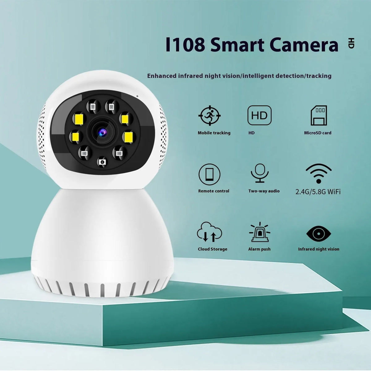 Wireless security camera with dual-frequency connectivity and 1080p HD resolution for home monitoring