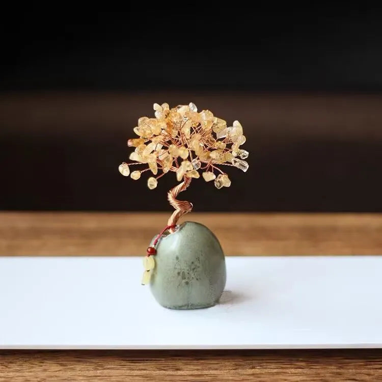 Citrine Pachira macrocarpa crystal stone ornament in Chinese style for decorative display