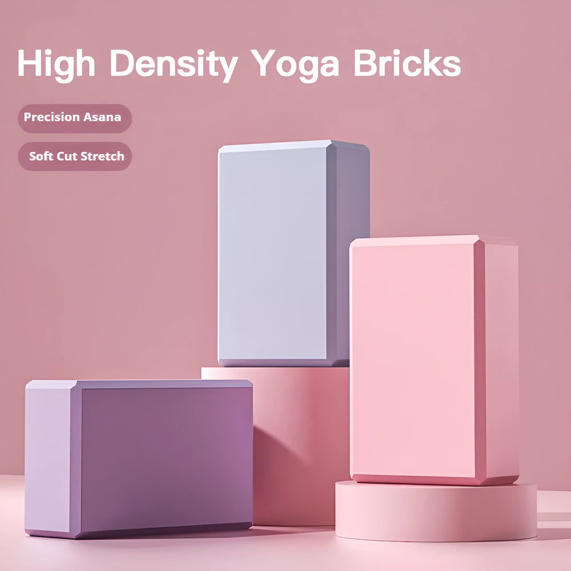 Solid colour EVA foam yoga blocks measuring 23x15x7.6cm for gym training and Pilates