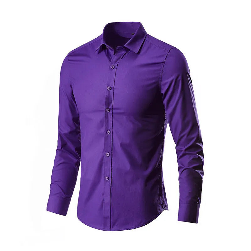 Loose-fit long-sleeve linen shirt shown in a neutral colour.