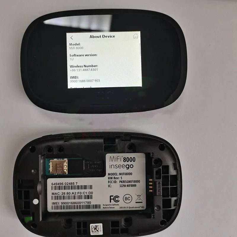 Black portable 4G LTE WiFi router with dual-core processor measuring 10x20x3 cm
