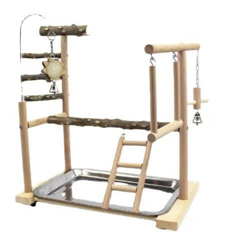 Pepper wood parrot toys bird stand with tiger skin peony design and sub-stand pole.