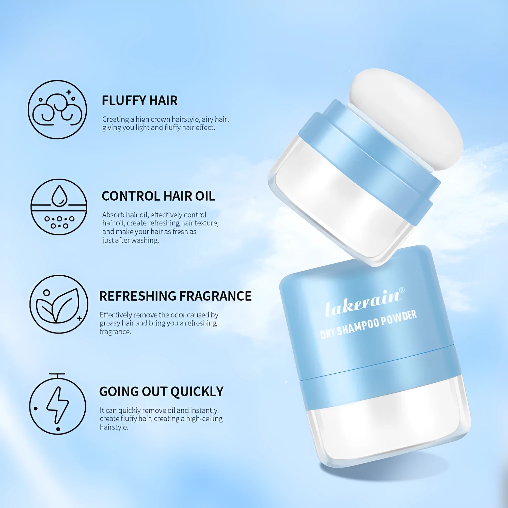 Disposable 5g hair dry cleaning powder with sponge headband applicator and mirror in packaging