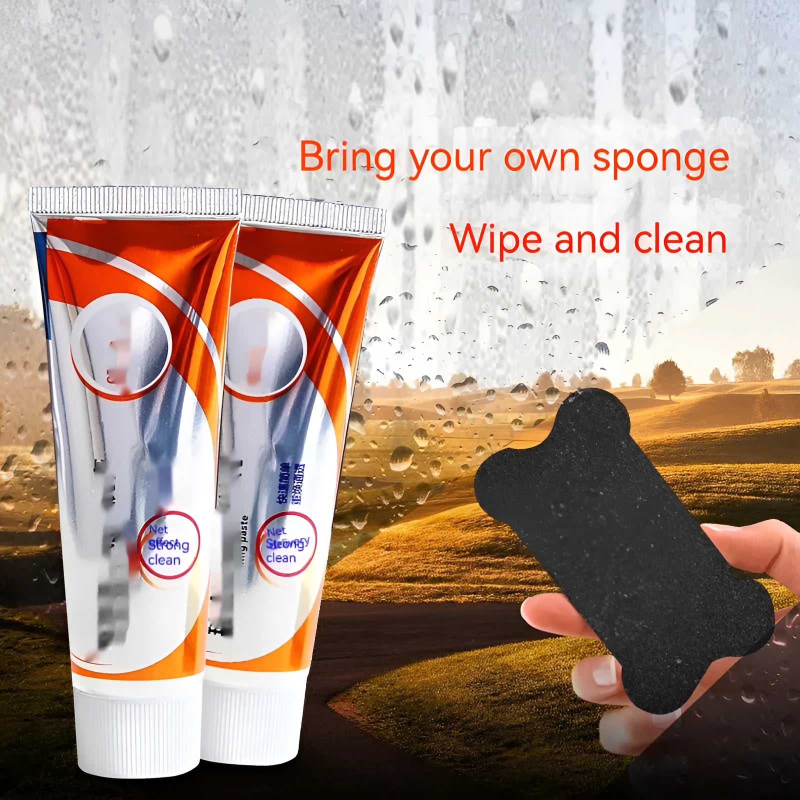 65ml car windscreen cleaning agent white paste and sponge mop for removing oil stains from glass