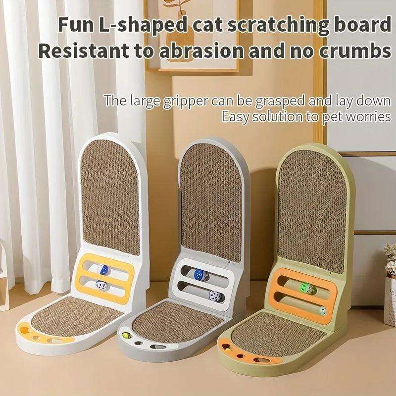 L-shape vertical cat scratching board mounted on wall with grey sisal scratching surface