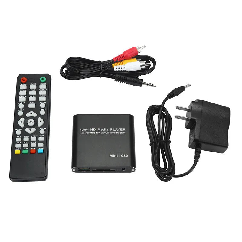 Blue and black 1080P HDMI media player for SD cards and USB drives