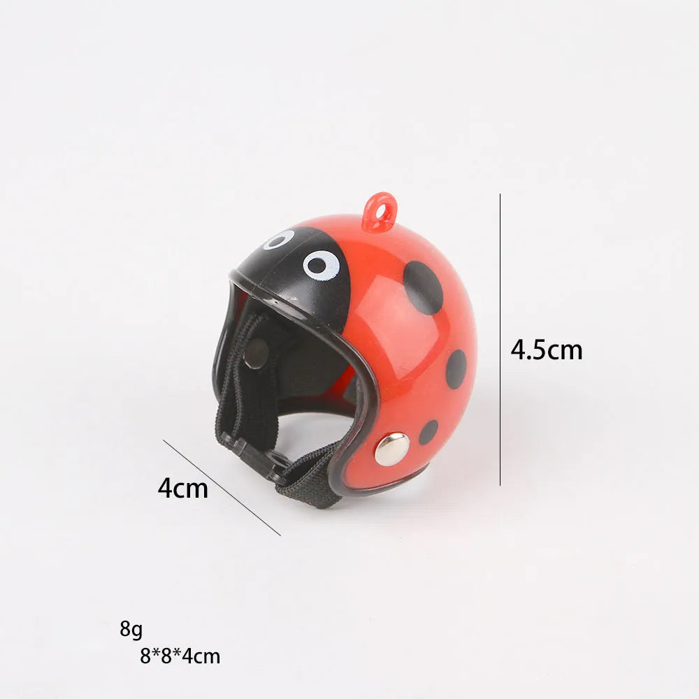 Small pet helmet for chickens and birds with adjustable elastic bands and sponge lining