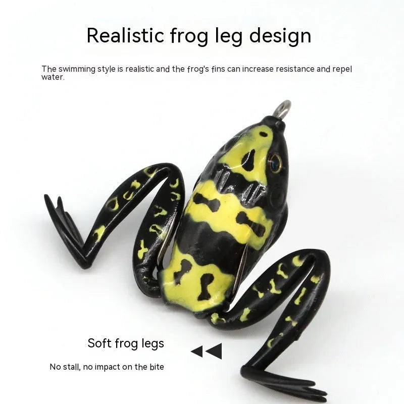 Bionic thunder frog snake head fishing lure with double hooks in grass green and black yellow dots colours