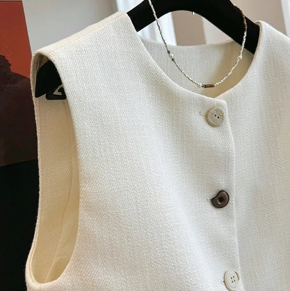 Women's French-style bandage vest in polyester fabric, round neck, sleeveless design
