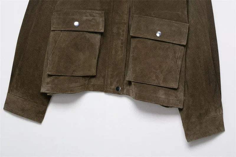 Women's casual jacket in picture colour with Japanese Korean styling and medium thickness PU construction
