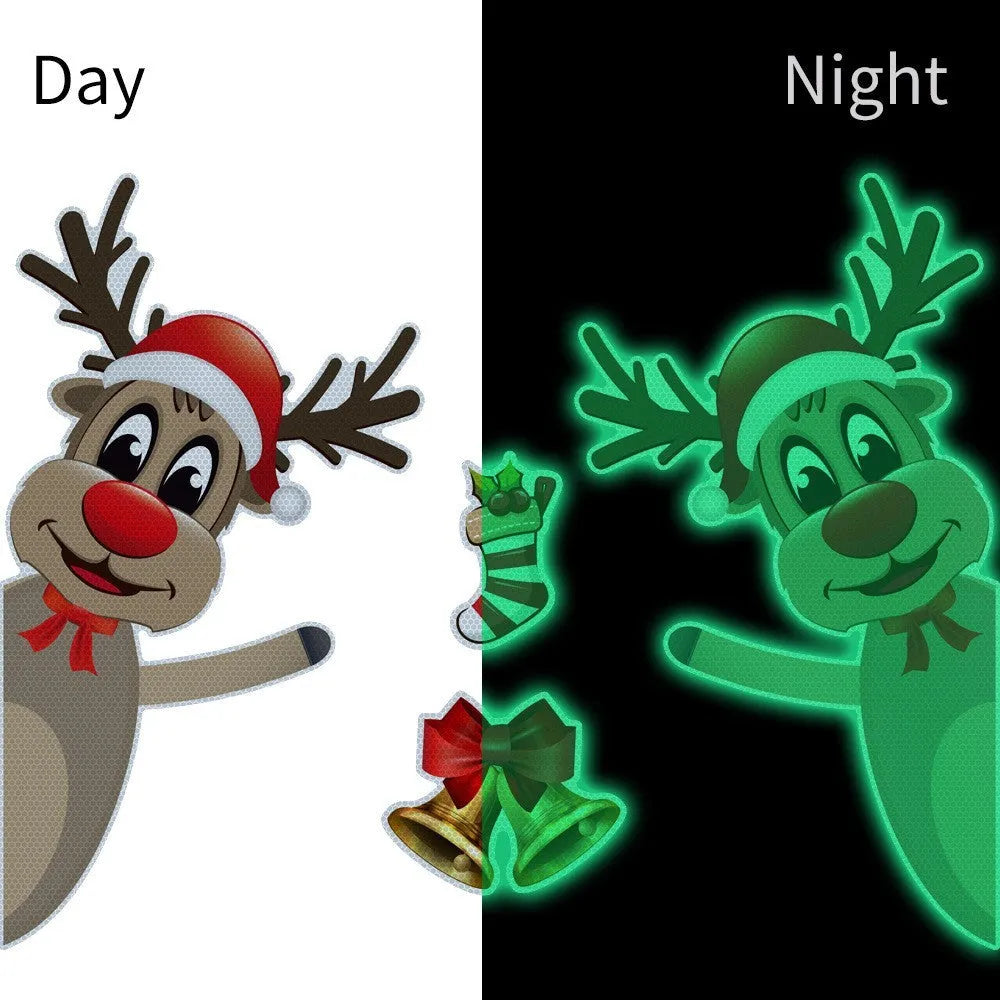Set of magnetic Christmas car bumper stickers with a reflective luminous elk and bells cartoon design