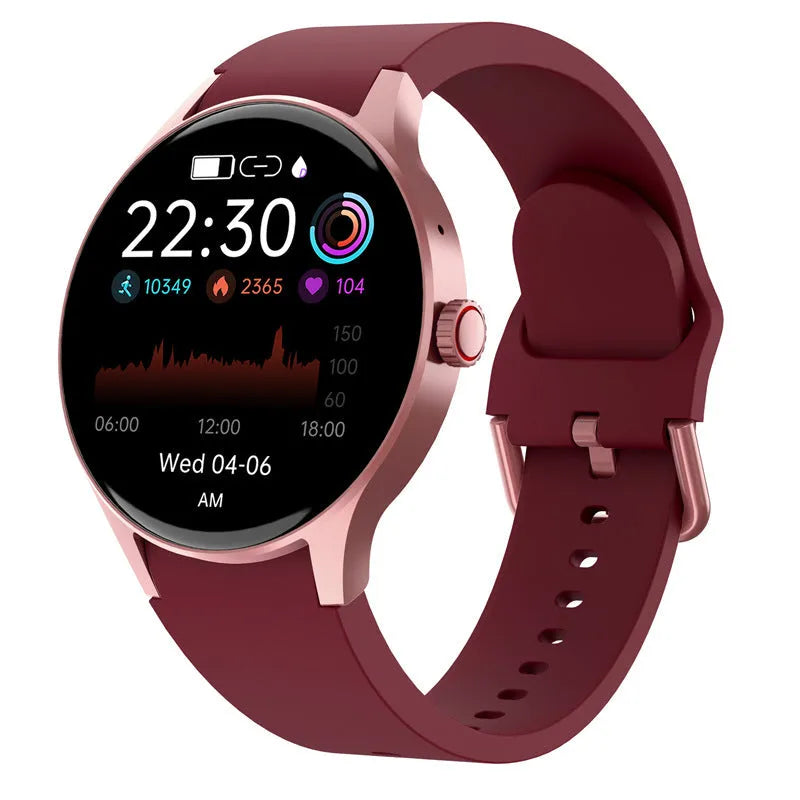 Black smart sport watch with 46mm round case and 1.43-inch touch screen on a wrist