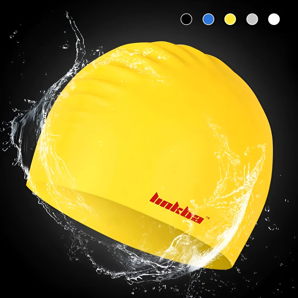 Professional waterproof silicone swimming cap with printed letters pattern in choice of five colours