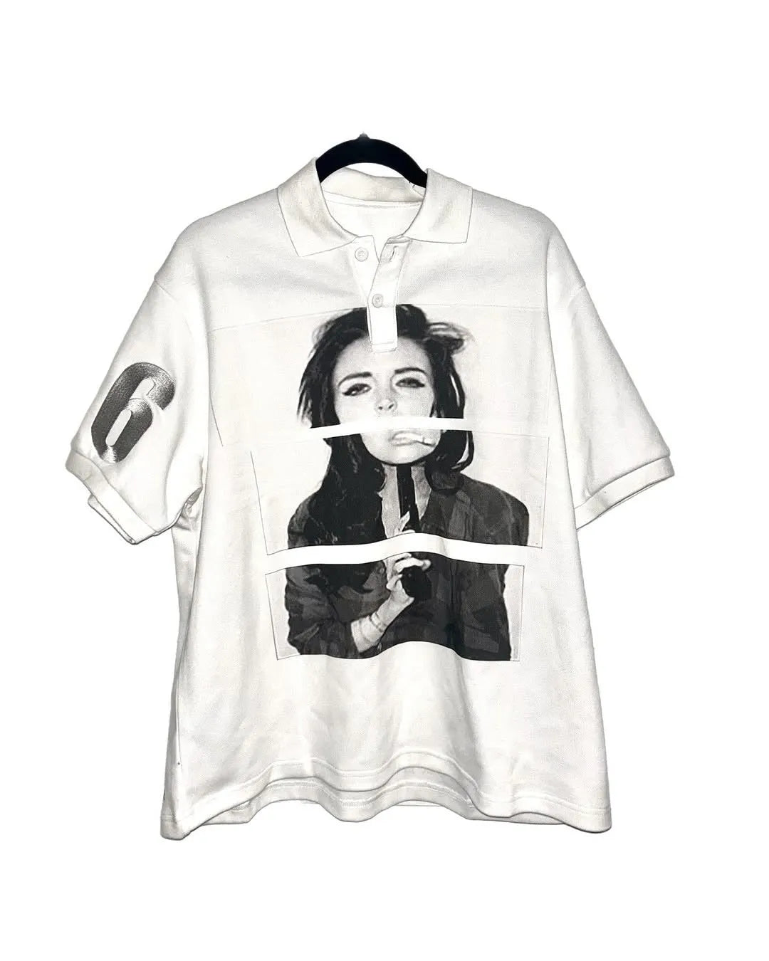 Short-sleeved polo t-shirt with a printed pattern in a choice of colours on a mannequin.