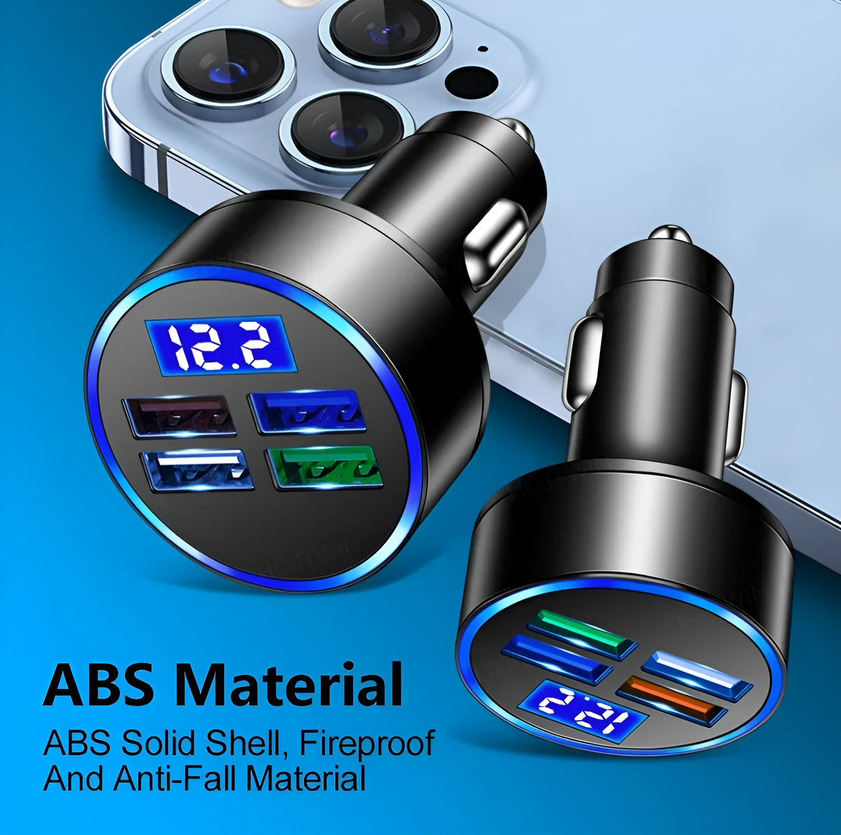 Black multi-port car charger with USB ports for vehicle charging