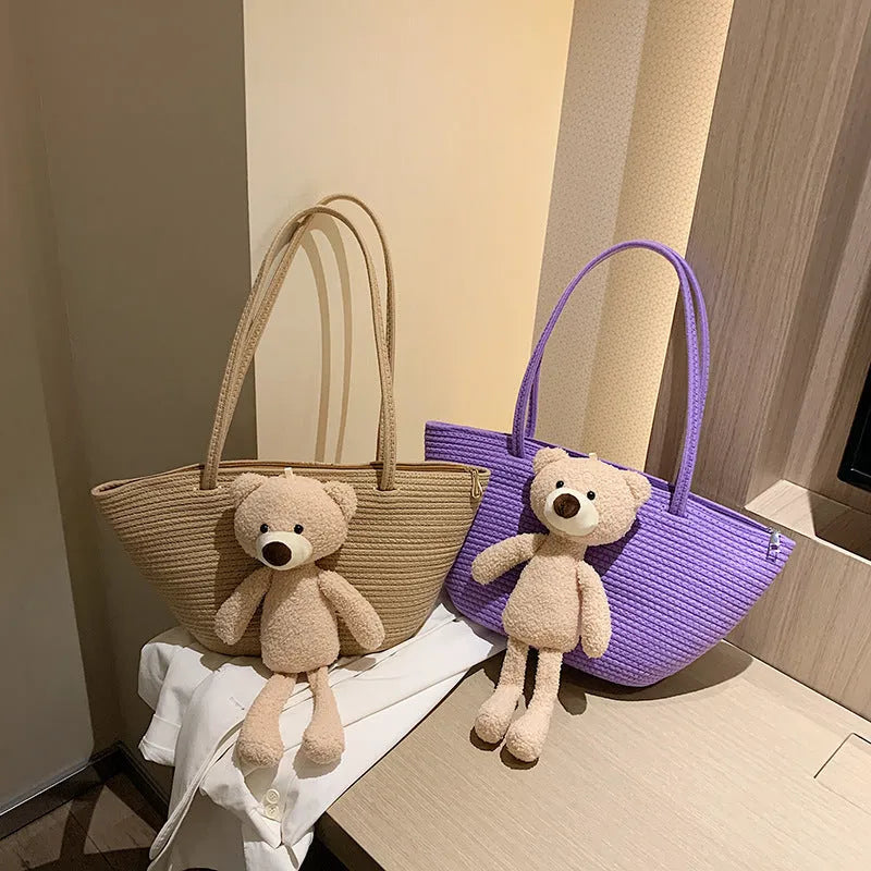 Woven cotton linen bag with dumpling shape and double shoulder straps in six colour options