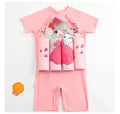 Child's unisex one-piece buoyancy swimsuit in a Korean-style plaid or cartoon print, designed for swimming pool education.