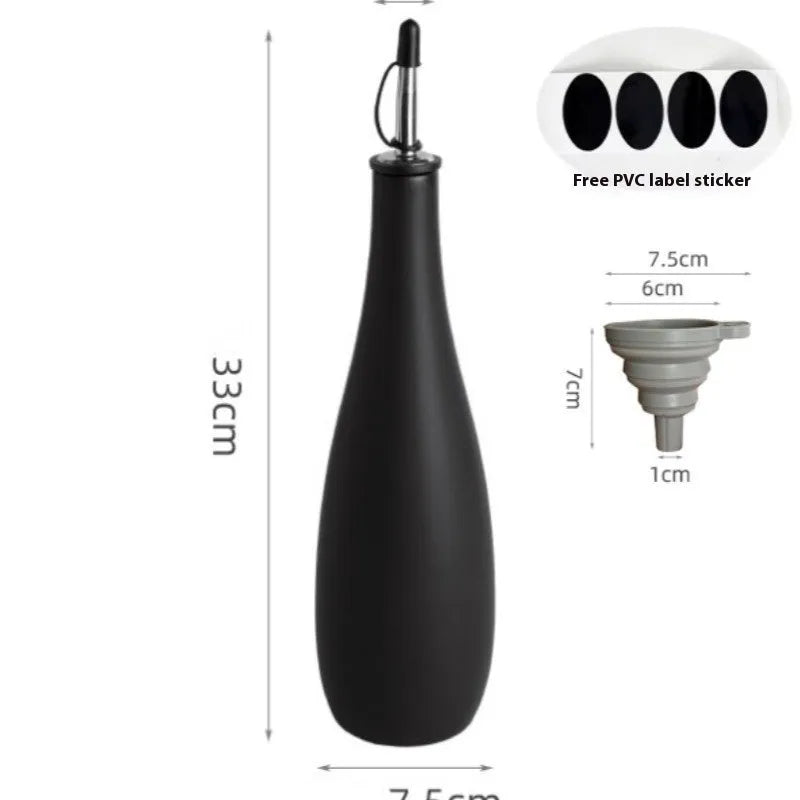 Ceramic oil pot with conical funnel and oil brush in black, coffee or white colour options