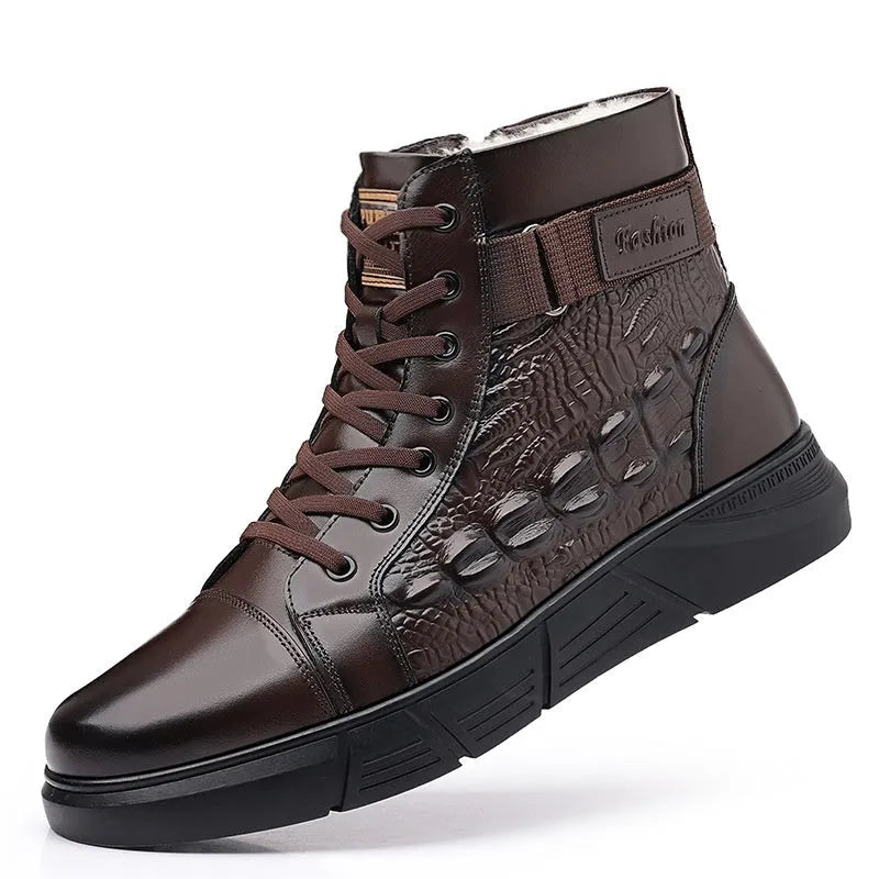Genuine leather lace-up winter boots with fur lining in black or brown velvet style