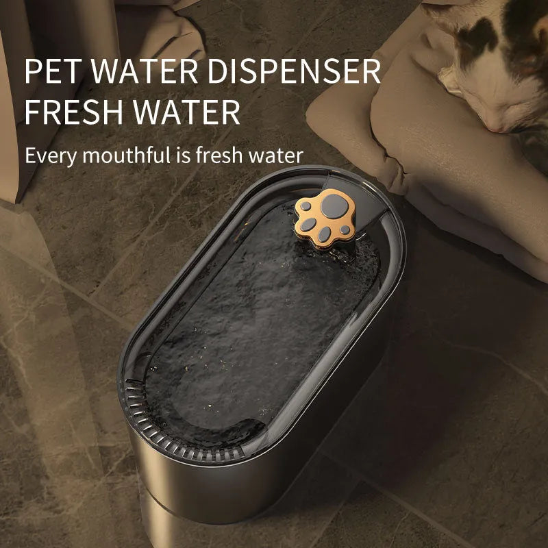 Berlin blue coloured 3-litre pet water fountain with filter and LED light indicator on a floor.