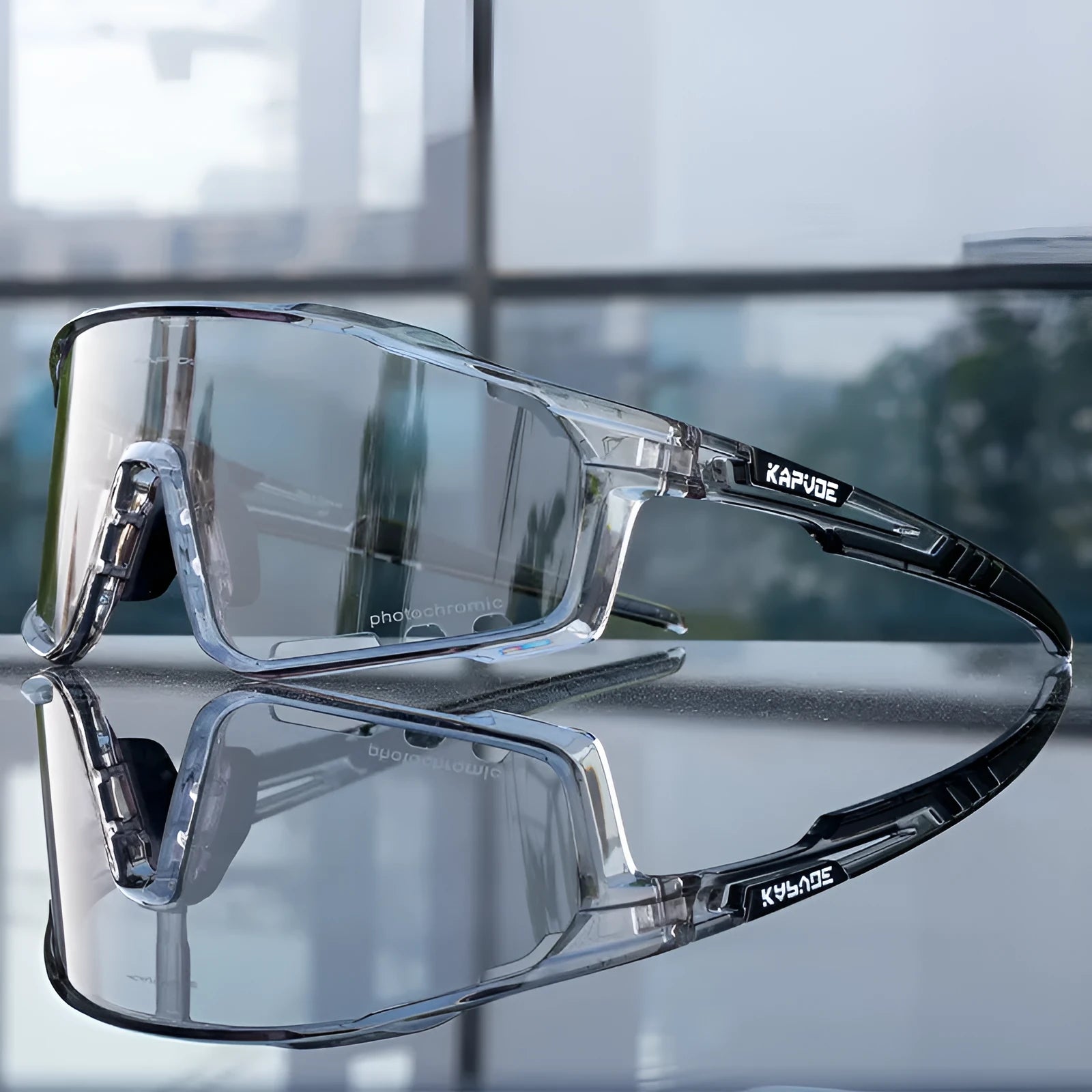 Photochromic bicycle sunglasses with TR90 frame in semi-rimless unisex design