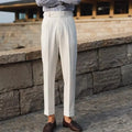 Men's slim fit straight leg suit trousers in black white and apricot for business formal wear