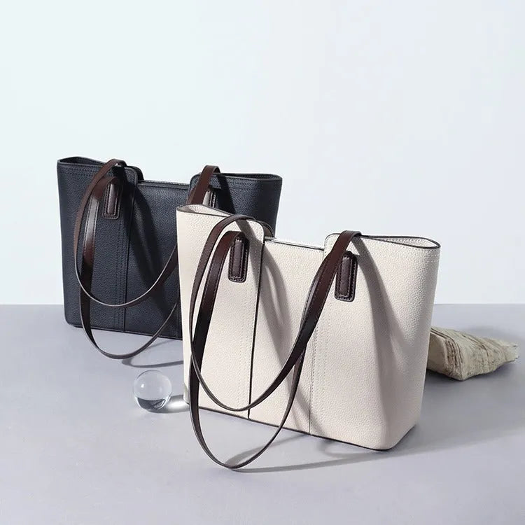 Genuine leather women's shoulder bag in khaki colour with sandwich pocket and box-type design
