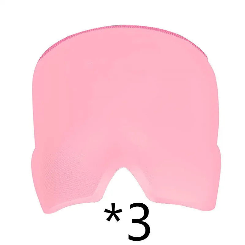 Black elastic cloth gel cooling eye mask for headache relief, shown with adjustable strap.
