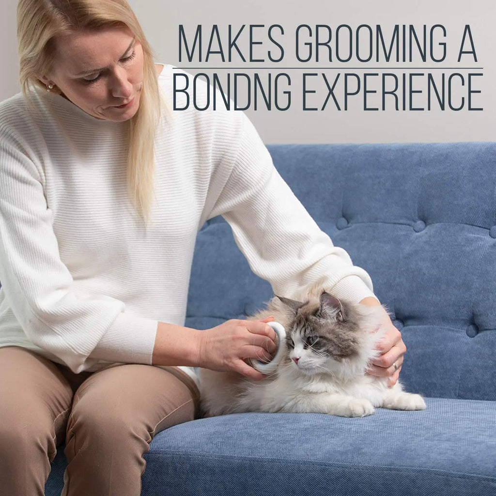 Blue pet grooming comb with ergonomic handle and soft teeth for cat and dog deshedding