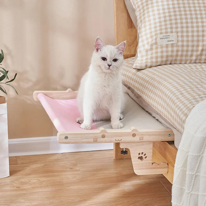 Wooden cat dog hanging bed hammock for balcony or window mounting