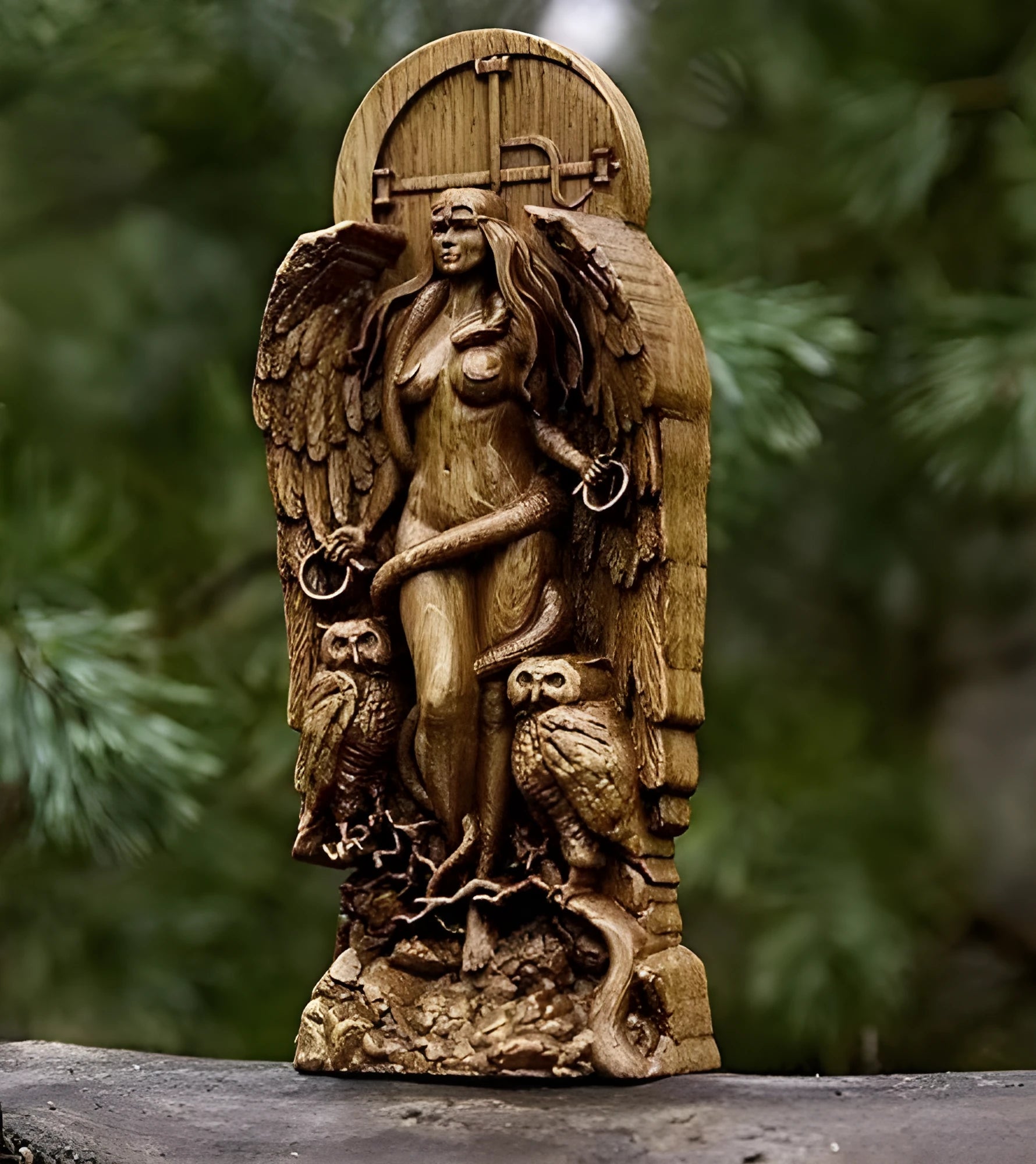 A tall, slender resin statue of a Greek Goddess on a stand, measuring 22 cm in height.