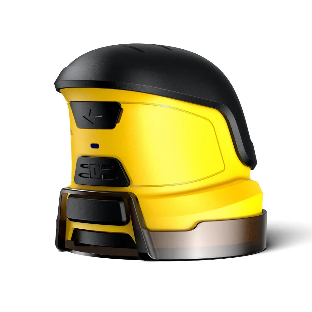 Yellow cordless electric ice scraper with USB charging cable for car window de-icing