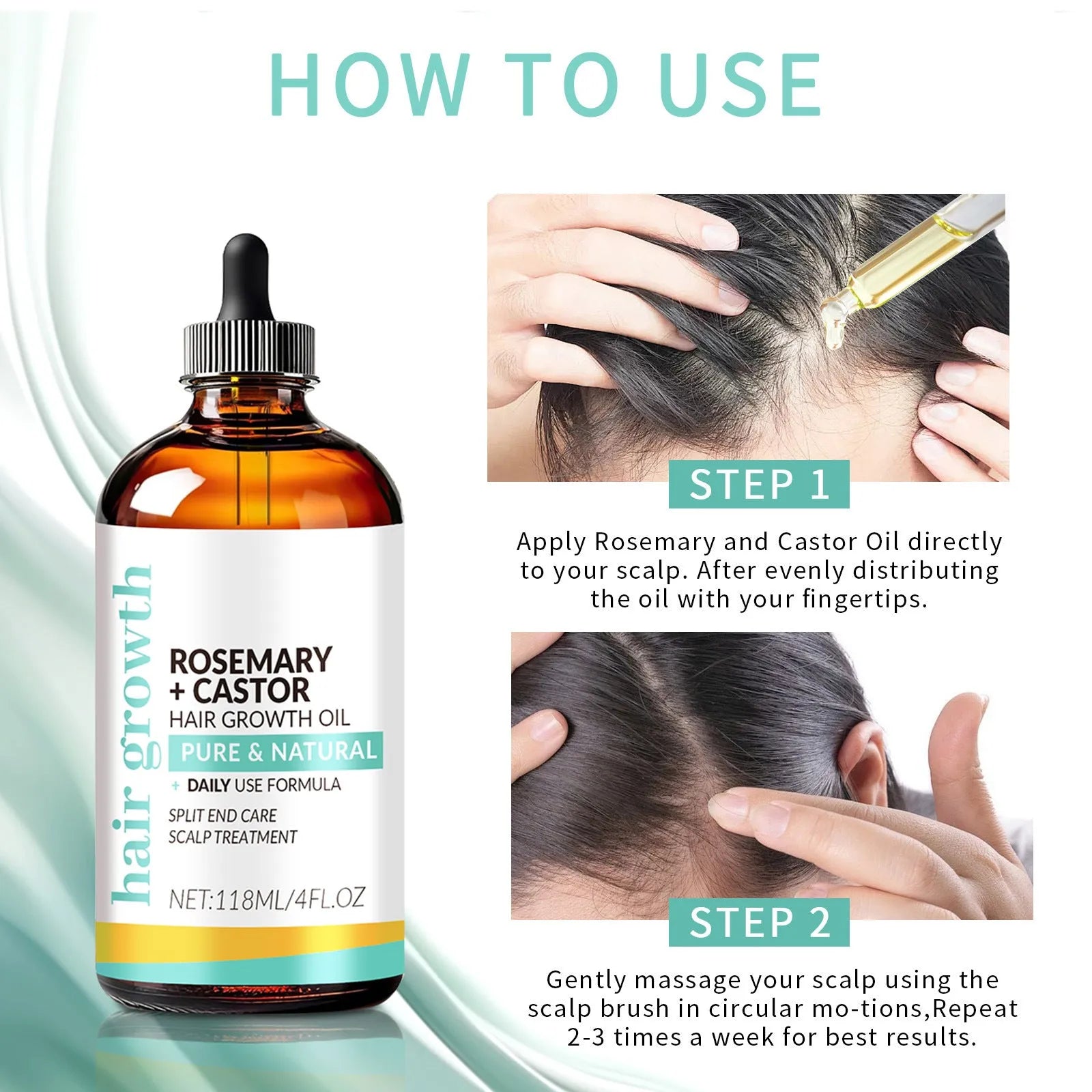 118ml bright yellow hair treatment oil bottle with scalp massage brush for dense long hair