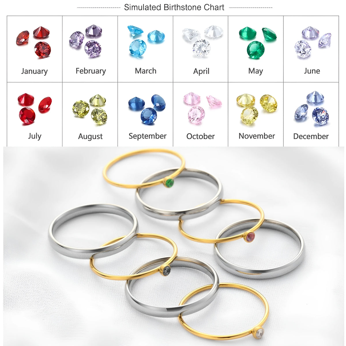 December colour birthstone engraved titanium steel ring for women on a geometric band.